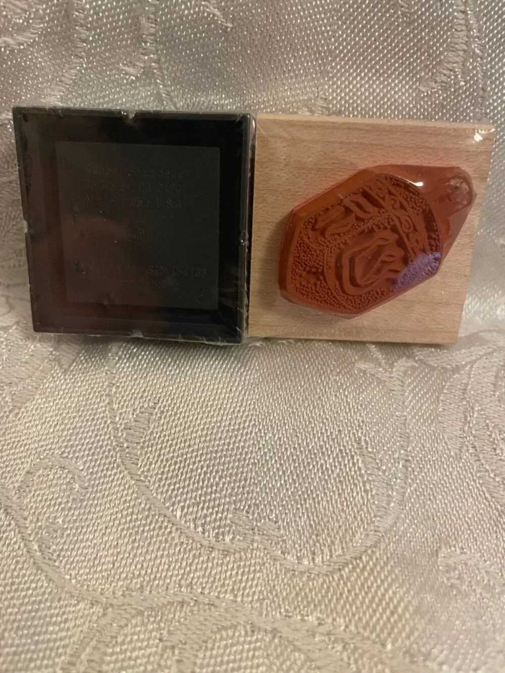 1996 Rubber Stampede Dreidel Stamp with Wood Top and Royal Blue Prism Ink Pad